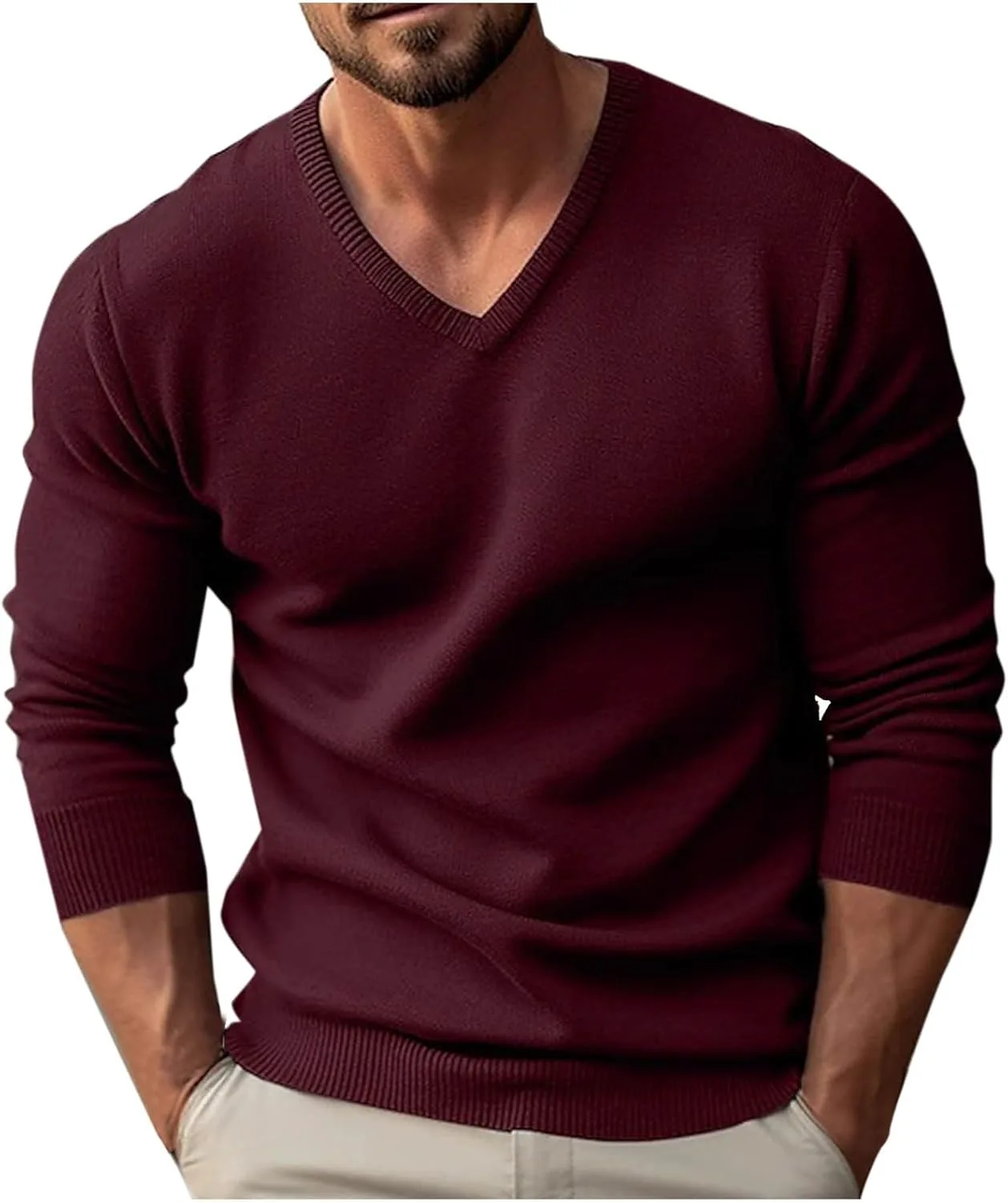 

Мужская футболка с V-образным вырезом и длинным рукавом