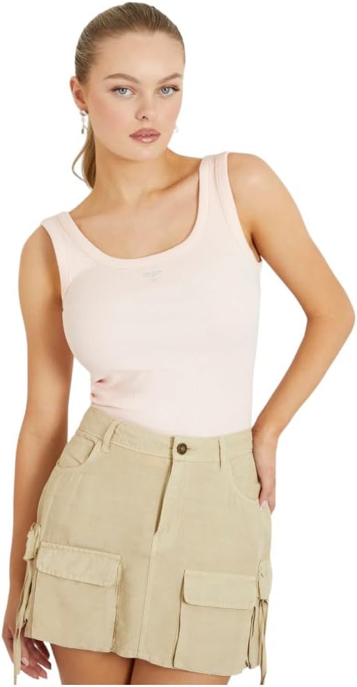 

Женская майка GUESS Eco без рукавов с треугольными вырезами и отделкой в ​​рубчик, Wanna Be Pink