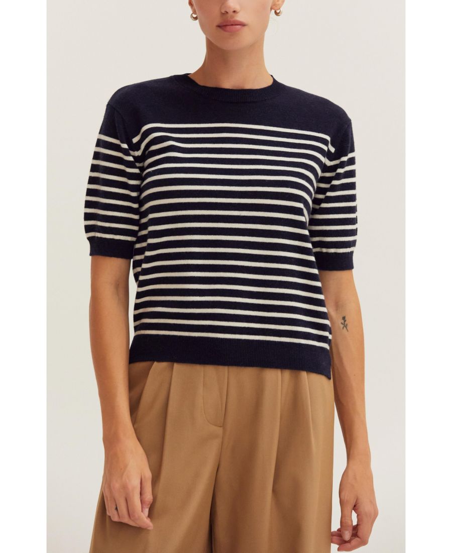 

Женский полосатый свитер с короткими рукавами Olivia Stripe CRESCENT, Navy/ivory