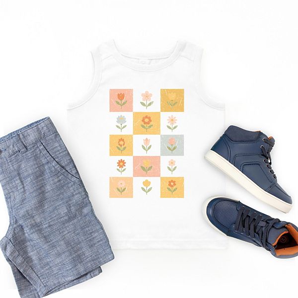 Майка с клетчатым цветочным принтом для молодежи The Juniper Shop, Navy — фото 3