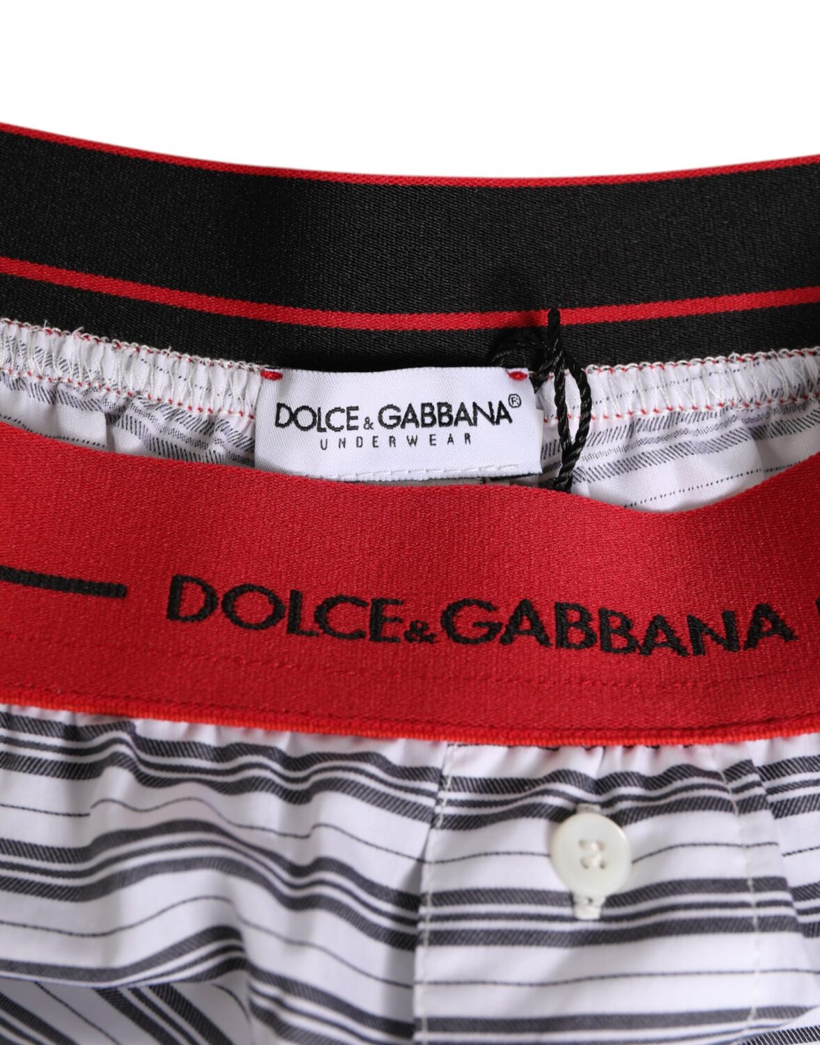 Купальники-шорты из белого хлопка в полоску с красным поясом Dolce & Gabbana, белый — фото 3