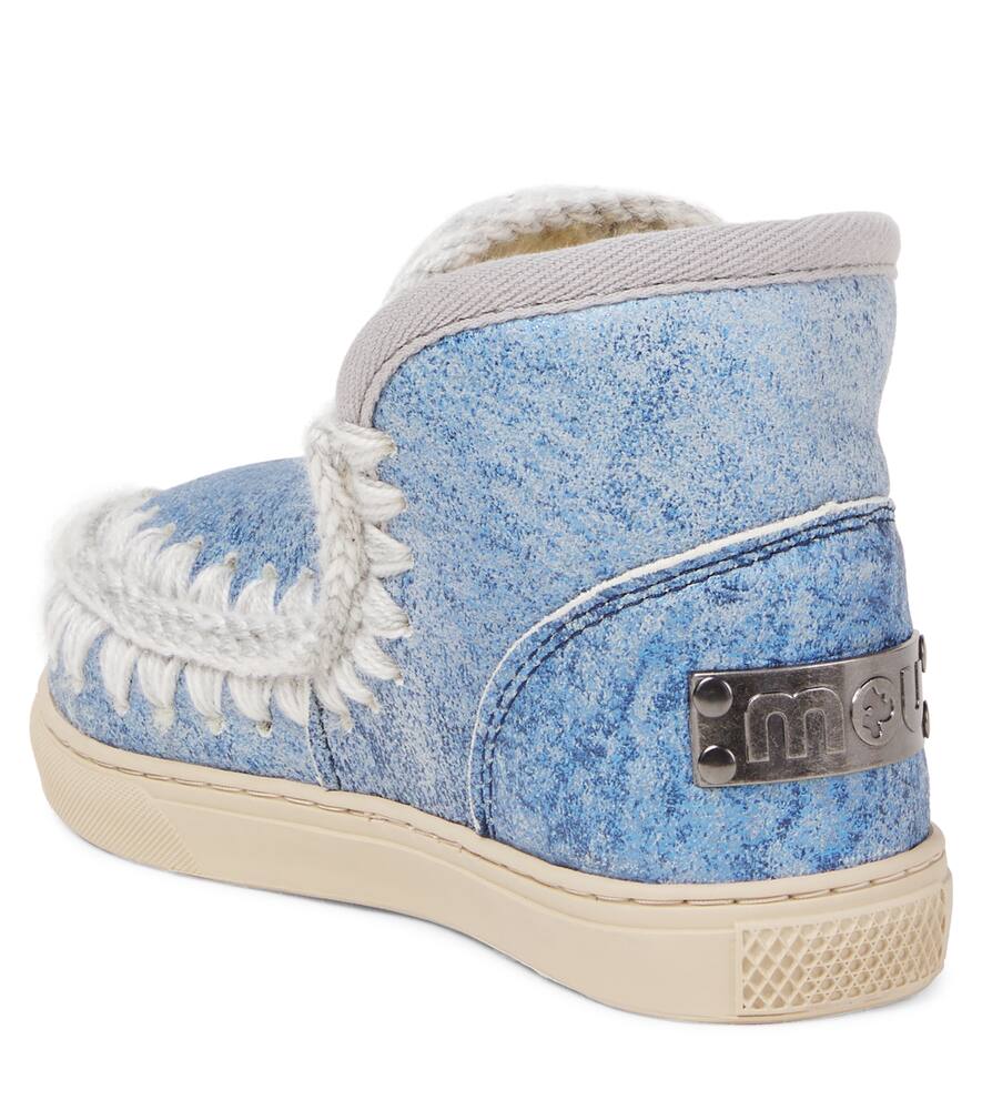Вышитые замшевые ботинки на овчине Mou Kids, Metal Denim Blue — фото 2