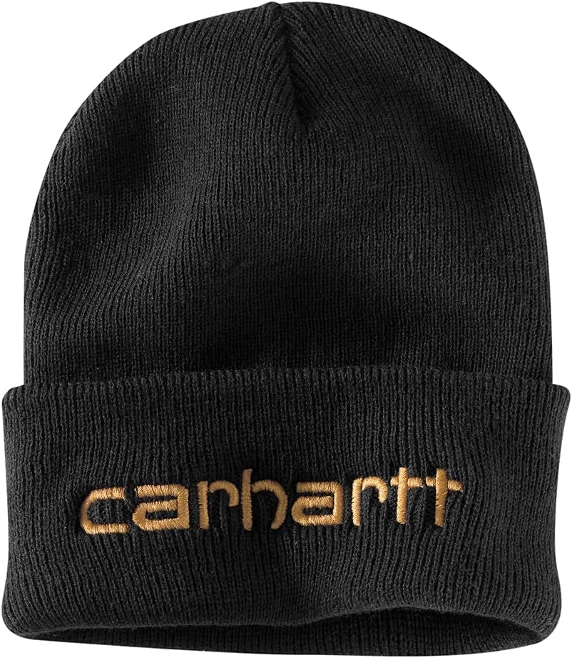 

Carhartt мужская вязаная утепленная шапка с логотипом и манжетой, Black