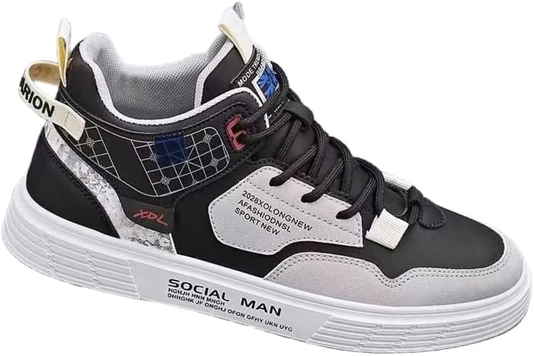 

Мужские высокие кеды на шнуровке для скейтборда, модные нескользящие повседневные туфли для всех сезонов, прогулок на улице, путешествий и вечеринок Hoalox, черный