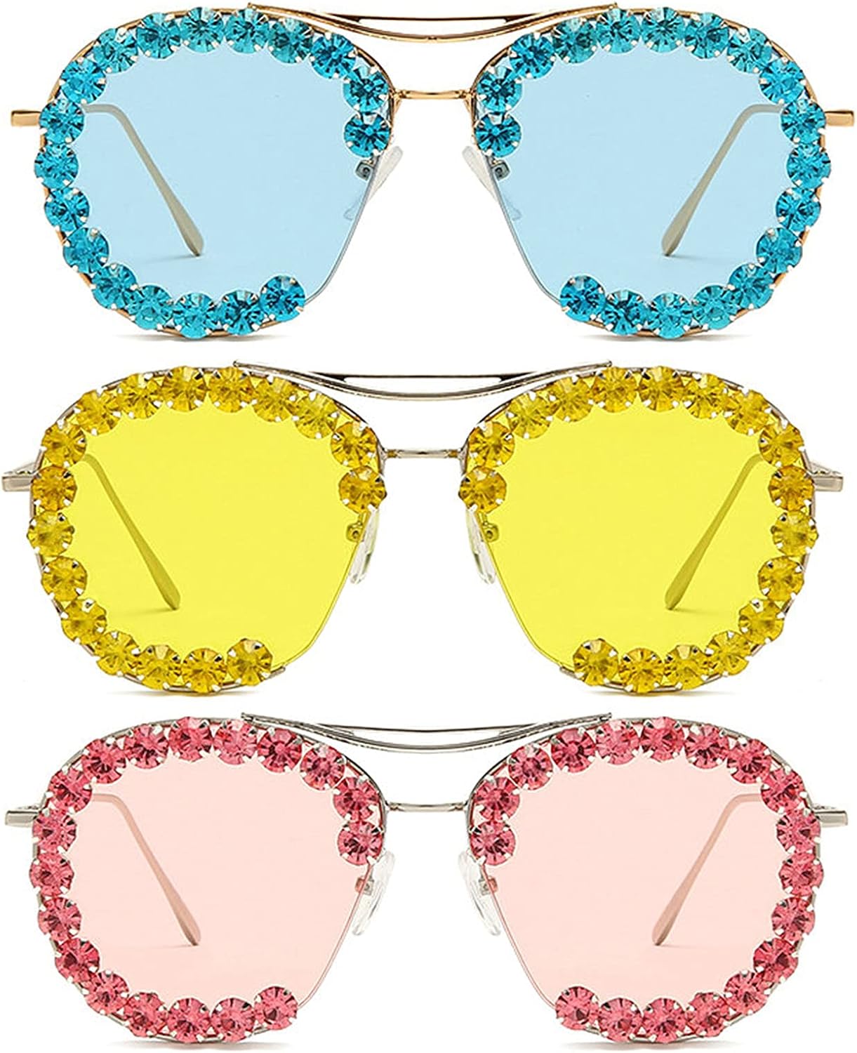 

Солнцезащитные очки COTIA с цветными бриллиантами для женщин, полуободковые солнцезащитные очки, реквизит для фотосессий, декоративные изысканные разноцветные очки, Blue&yellow&pink