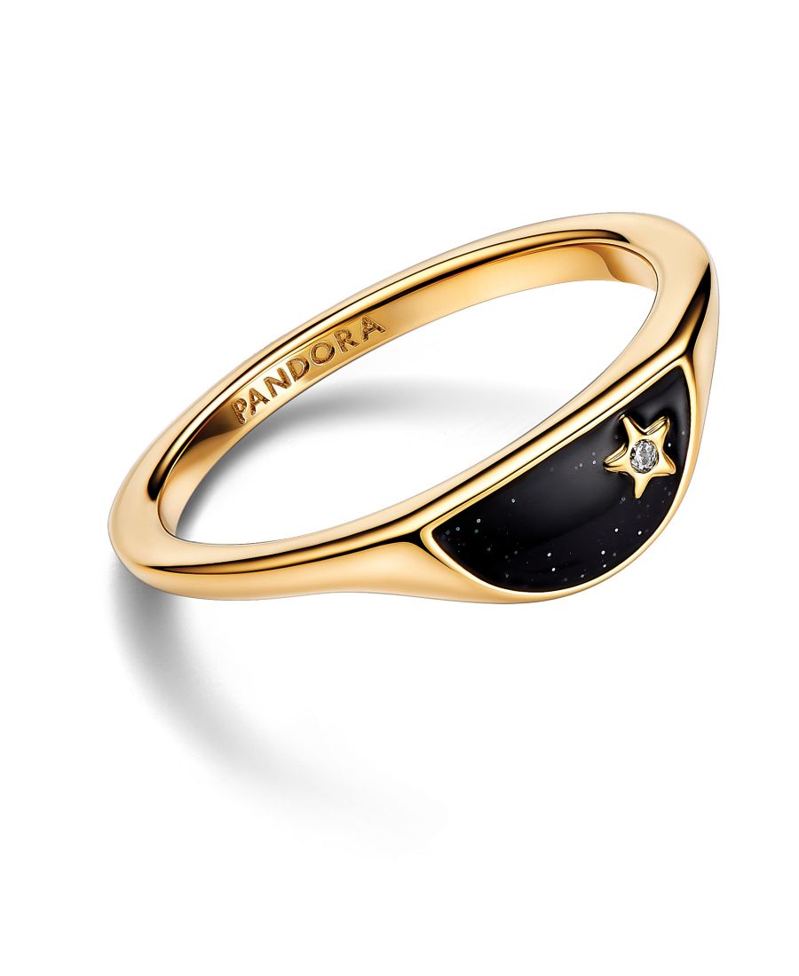 

Кольцо-печатка из эмали, разделенной пополам, с прозрачными кубическими циркониями Pandora, Gold