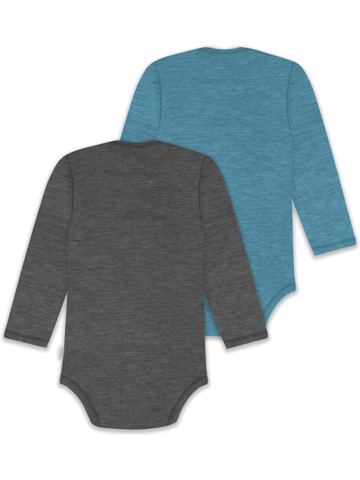 Normani Outdoor Sports Комплект из 2 детских боди с длинными рукавами из мериносовой шерсти, цвет Окленд, синий/антрацитовый — фото 2