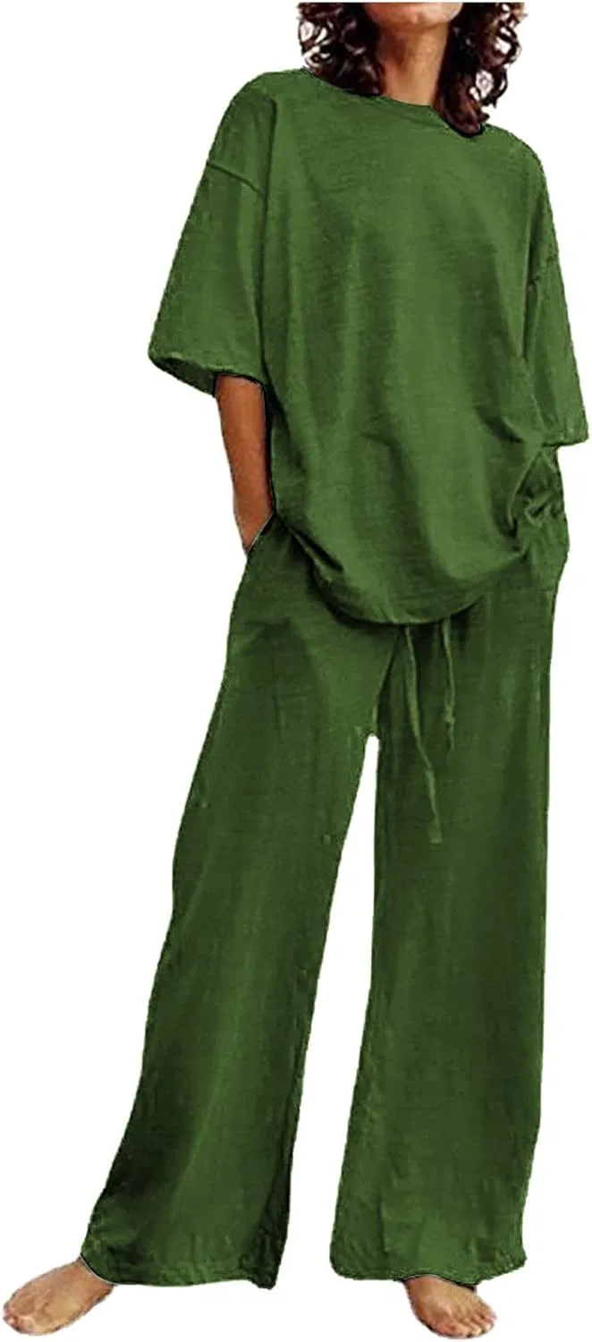 Женский костюм из льна и хлопка, Green