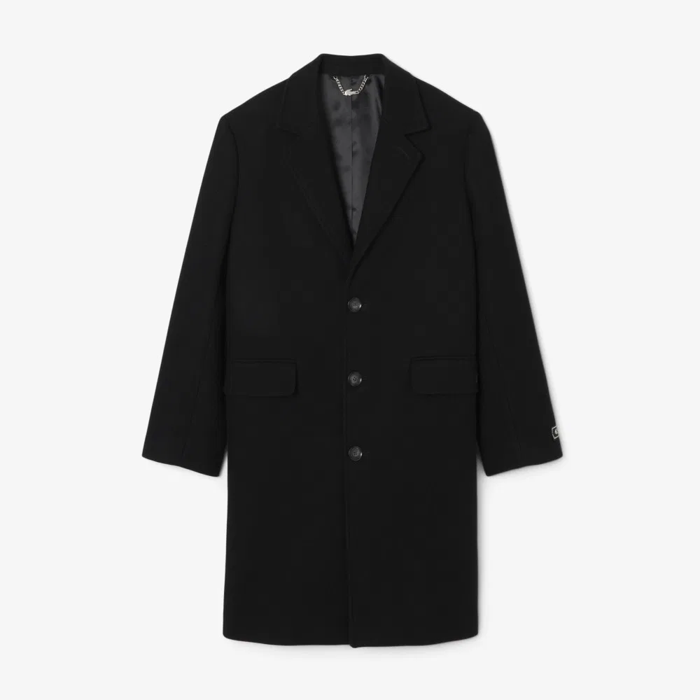 Мужское шерстяное однобортное пальто чёрного цвета от Lacoste — фото 2