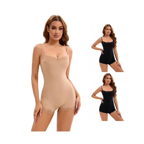 

Комплект из 3 женских кружевных маечек с регулируемыми бретелями, утягивающим эффектом для живота, подтягивающих бедра, корректирующего белья. Inspire Chic, Black Beige