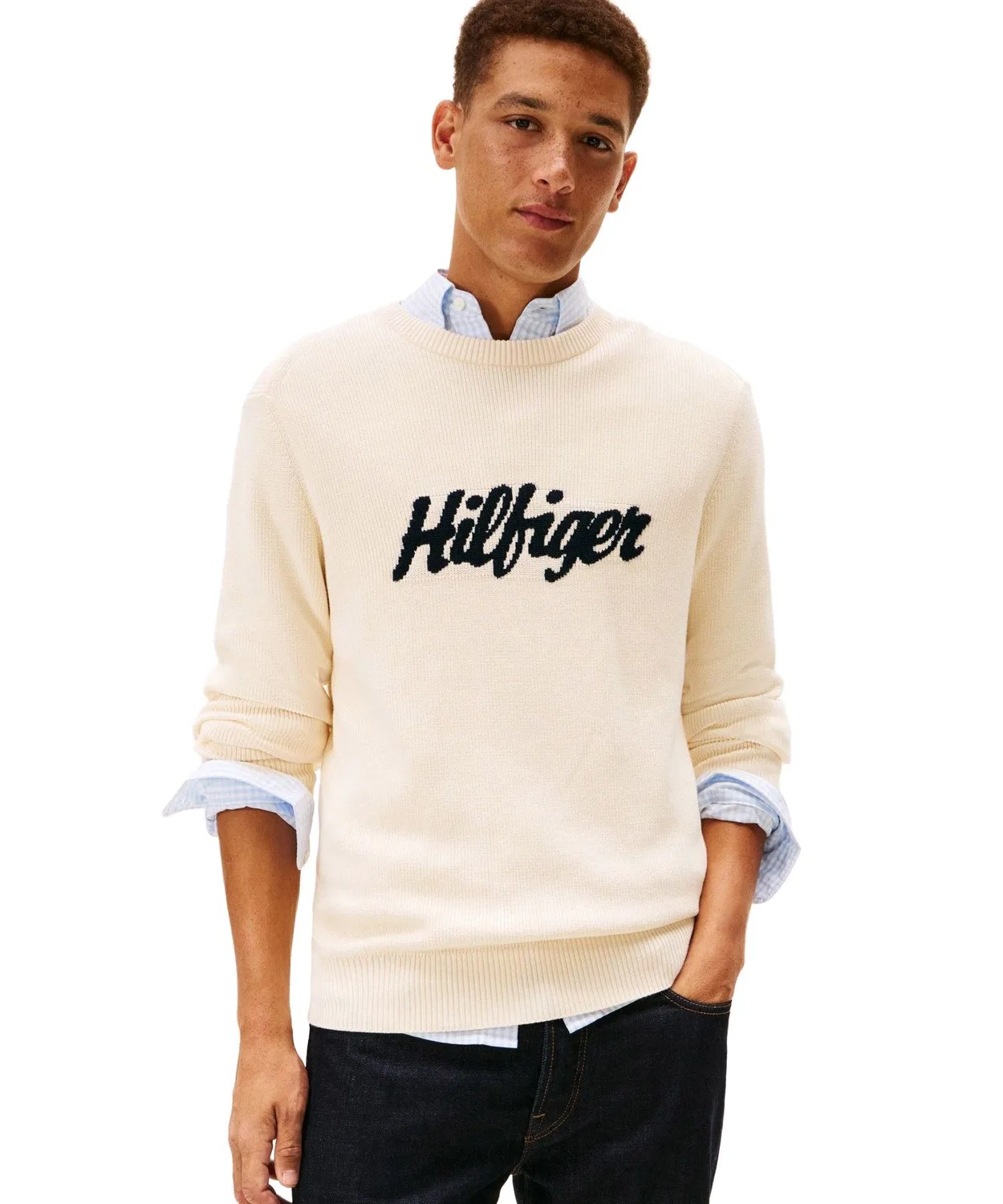 Свитер с круглым вырезом Tommy Hilfiger из хлопка белый