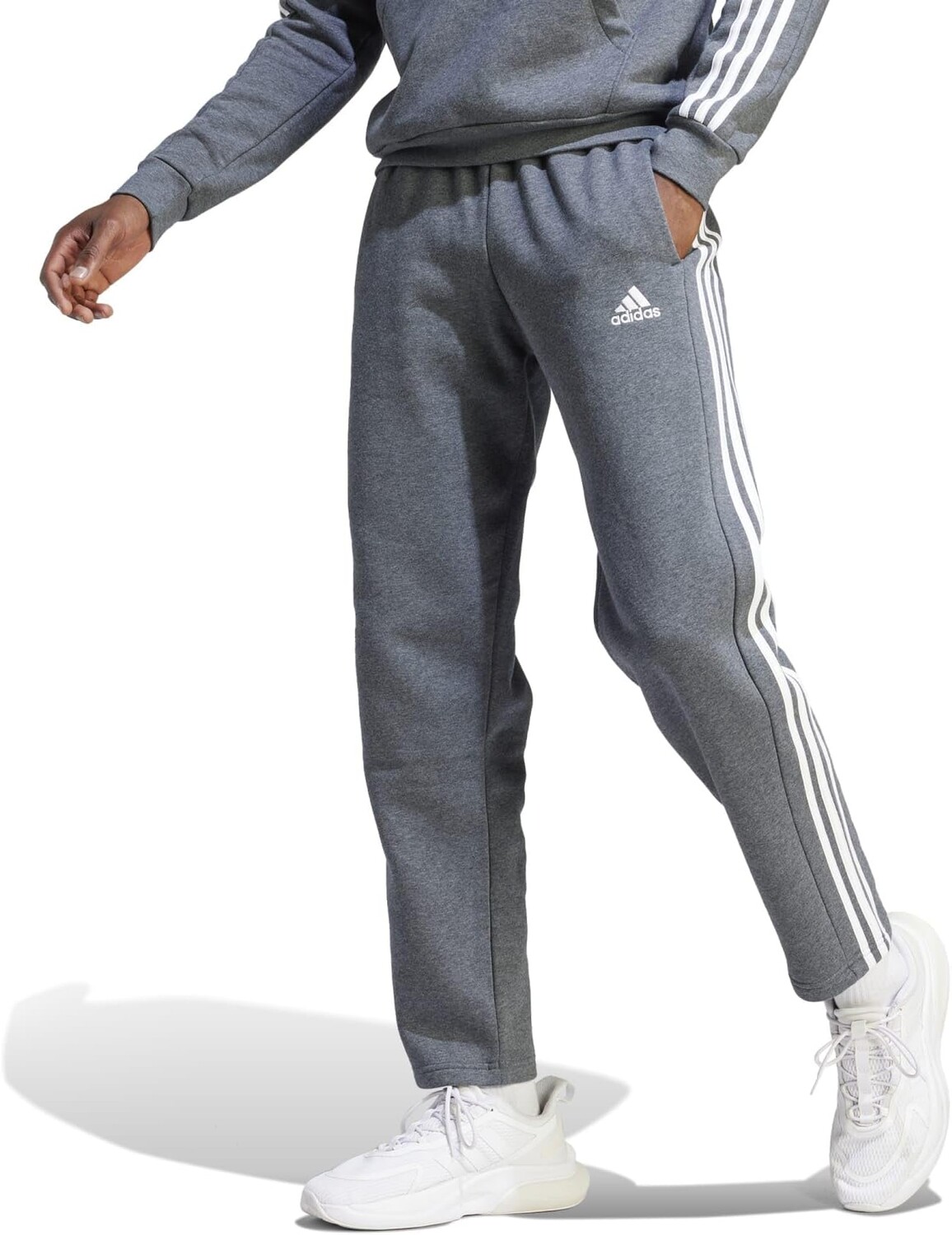 

Брюки adidas Essentials Fleece Open Hem 3-Stripes Pants, цвет Dark Grey Heather