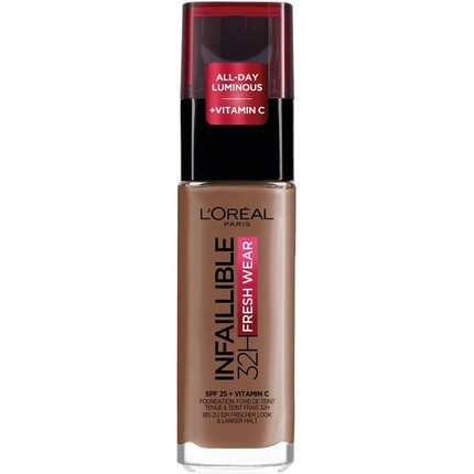 

L'Oréal Paris Infallible 32H Fresh Wear Foundation Стойкое покрытие с полным покрытием Невесомый гладкий финиш Водостойкий Устойчивый к переносу с витамином С SPF 25 365 Глубокий золотой 30 мл