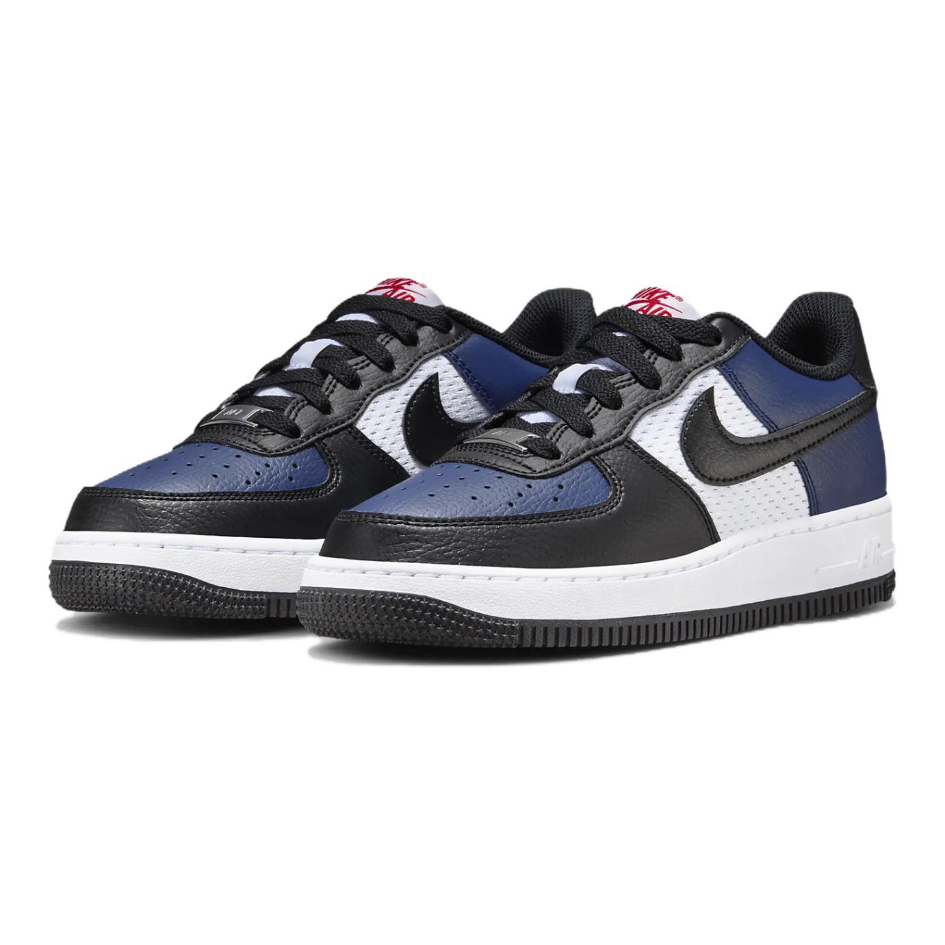 Nike Air Force 1 Устойчивые к истиранию низкие детские скейтбординговые кроссовки синие белые черные, Midnight Marine Blue/White/University Red/Black — фото 3