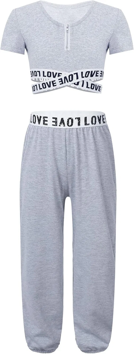 Детский спортивный костюм для гимнастики Mufeng, топ и леггинсы, Short Sleeve Grey