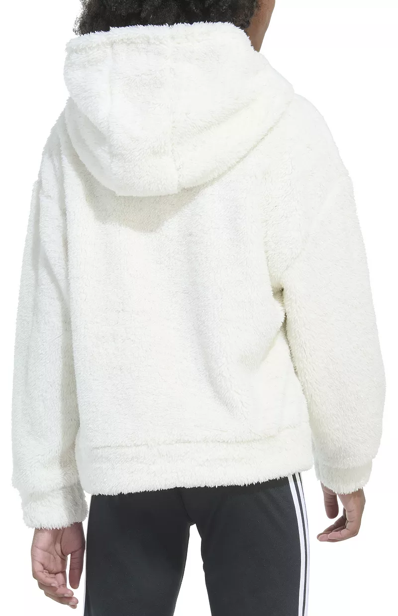 

Пуловер из шерпы с капюшоном Adidas Furry Lurex для девочек, кремовый