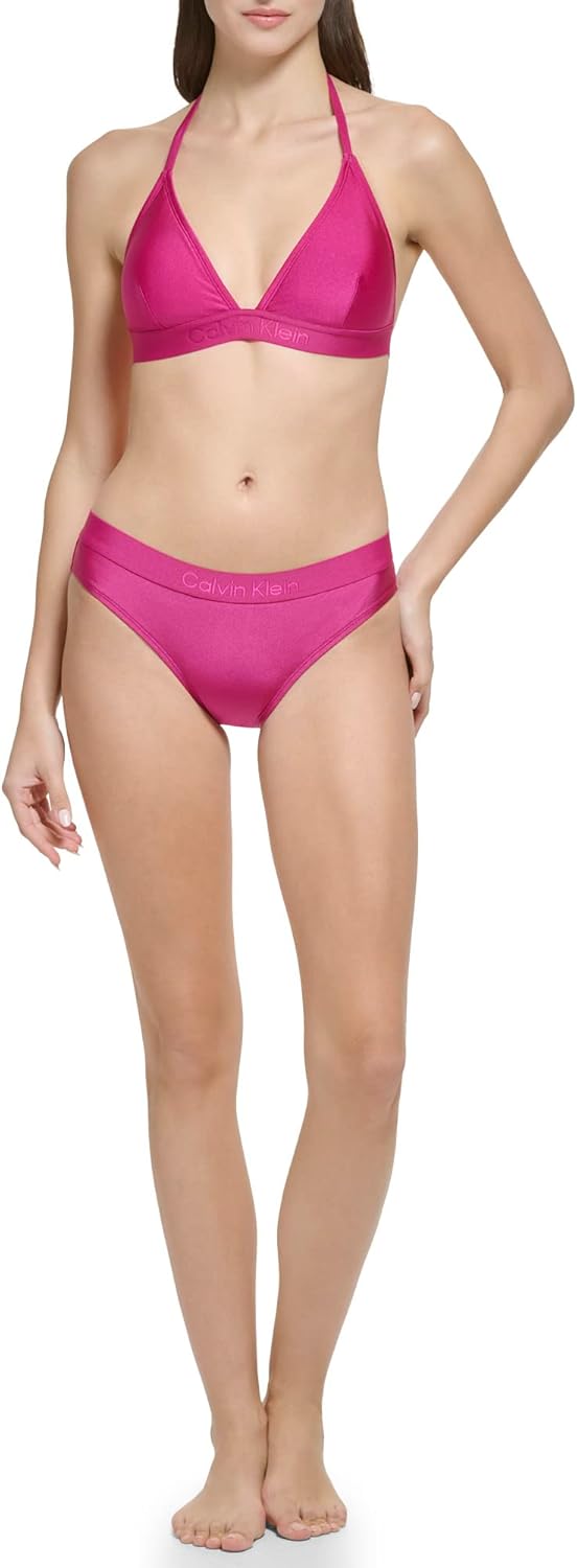 

Женский комплект бикини Calvin Klein с заниженной талией и треугольными чашечками и логотипом, Fuchsia Shimmer