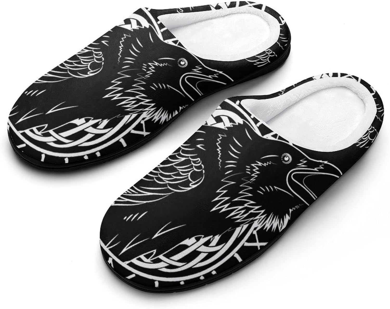 

Мужские тапочки Viking Winter из хлопкового трикотажа, мягкие и удобные, чтобы согреться, домашние тапочки для спальни и гостиной с нескользящей подошвой/Подарок для любителей викингов Yxhzyhy, Raven 1