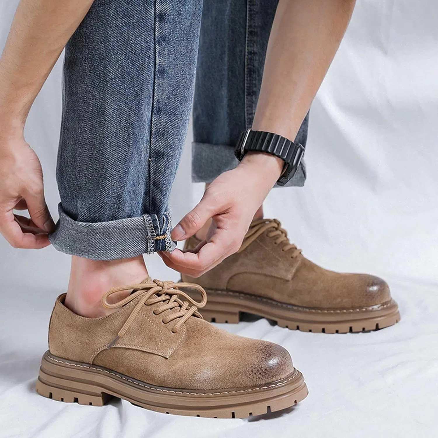 Ботинки Lässige Herren-Stiefeletten mit Schnürung, dicke Sohle, bequem für den Alltag, langlebig, stilvolles Schuhwerk für Jeans, alle Jahreszeiten Generic, Braun — фото 2