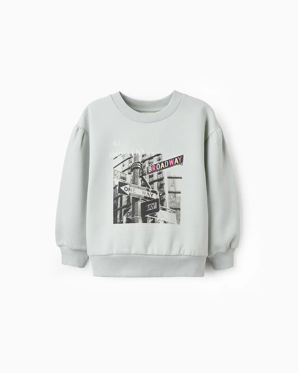 

Свитшот для девочки с круглым вырезом и рисунком спереди Zippy, цвет Verde Agua