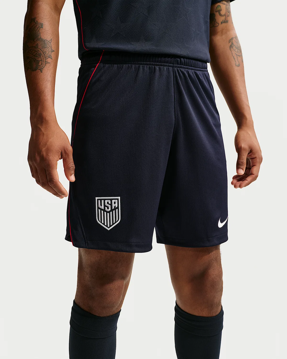Мужские футбольные шорты Nike Dri-FIT Replica USMNT 2026 Stadium Away, Dark Obsidian/University Red/Pure Platinum — фото 2