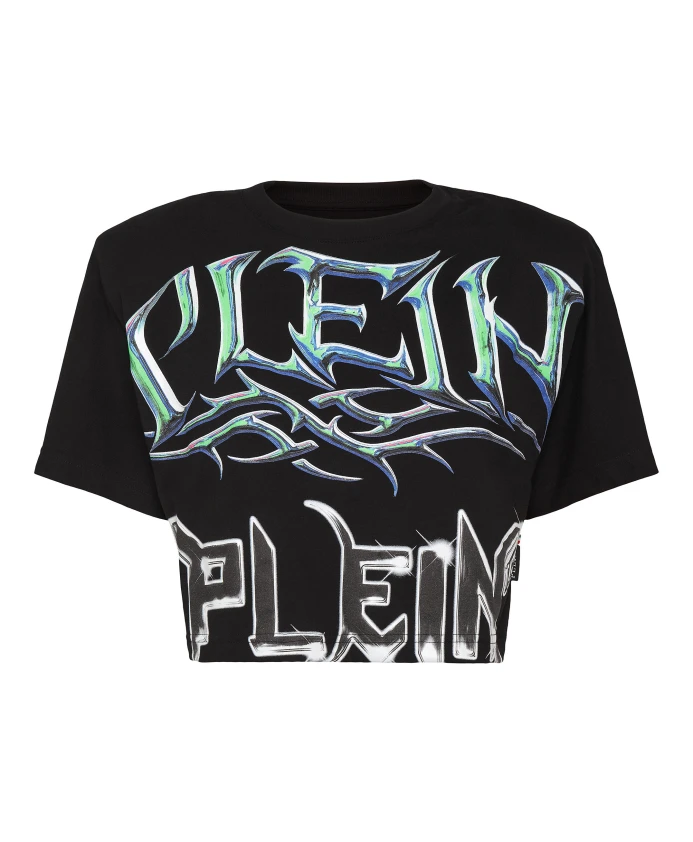 

Укороченный топ с подплечниками и надписью Philipp Plein, черный