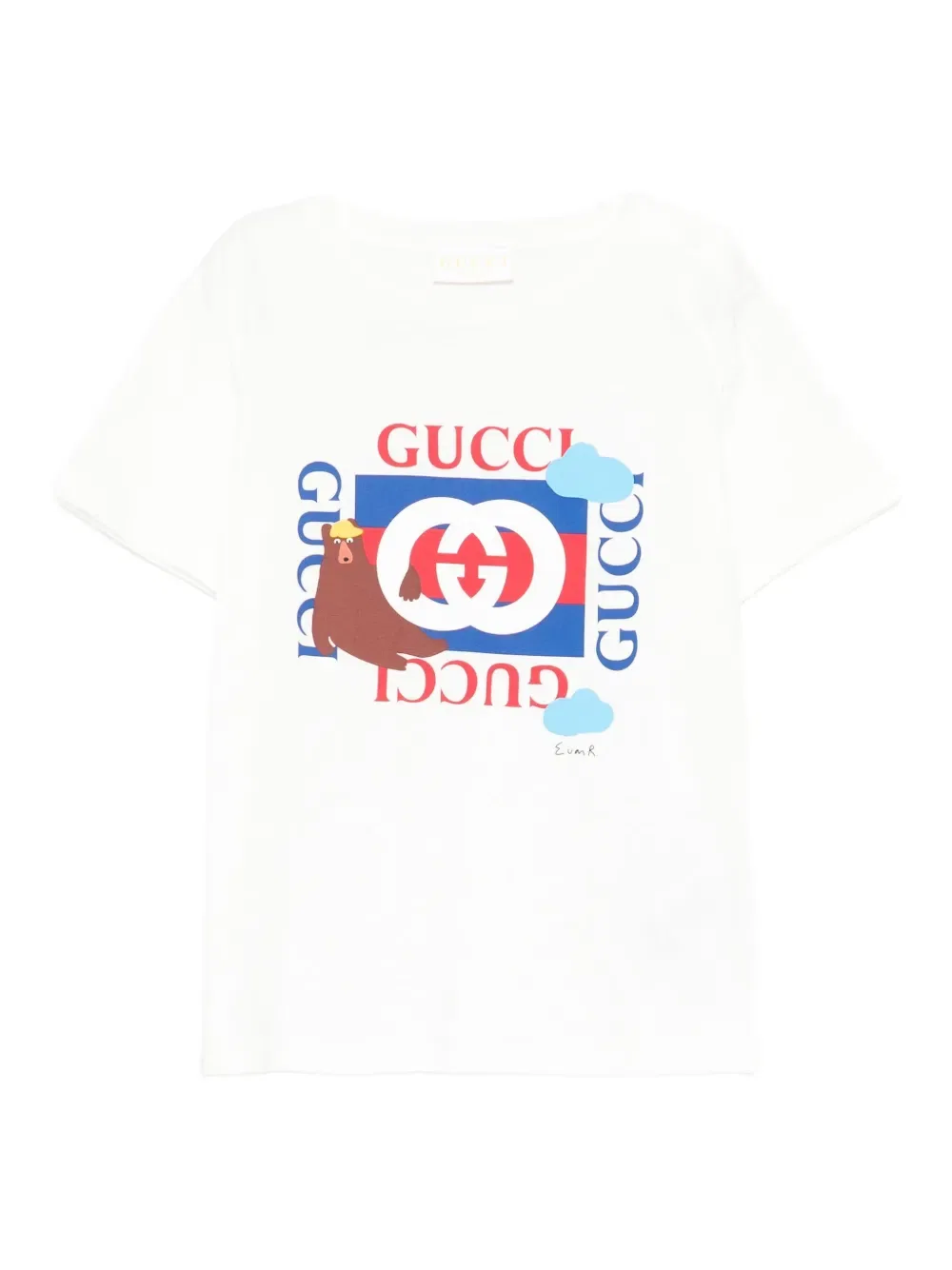 Хлопковая футболка с принтом медведя Gucci Kids, белый