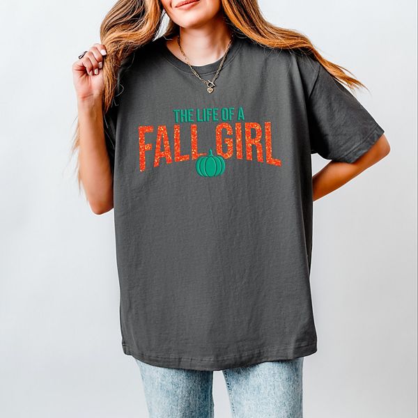 

Футболка женская The life of a fall girl puff/glitter Simply Sage Market, Asphalt