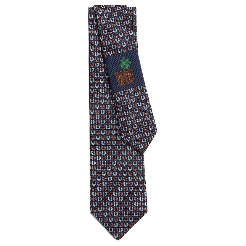 

HERMES Мужской галл из тутового шелка морской синий с оранжевым, Marine Blue/Orange