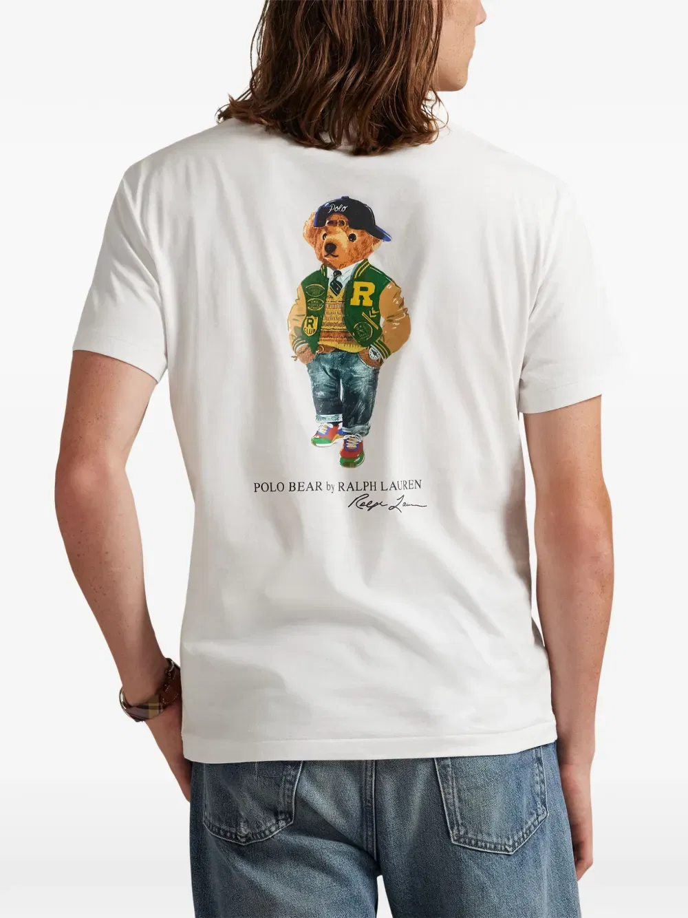 Футболка Polo с принтом медведя на спине и нагрудным карманом Polo Ralph Lauren, белый — фото 4