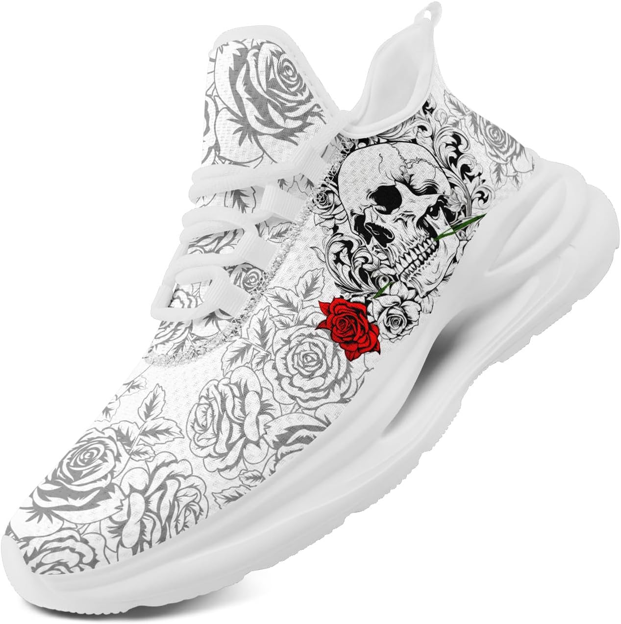 

Крутые индивидуализированные мужские и женские готические кроссовки для бега с черепом, панк стиль, легкие, дышащие, повседневные кроссовки для прогулок и спорта Coolcustomize, белый