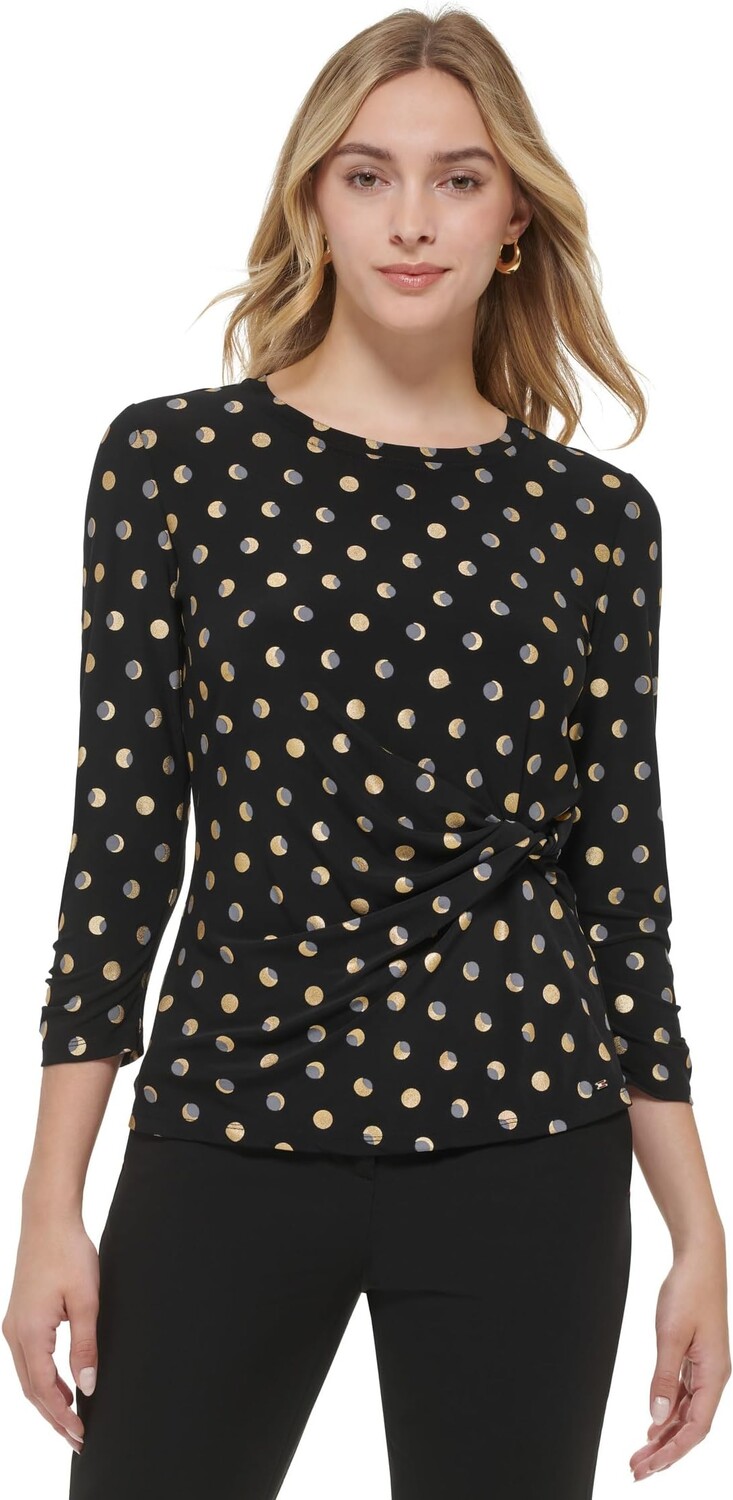 

Топ в горошек с круглым вырезом Tommy Hilfiger, цвет Black Multi