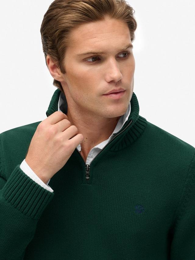 Хлопковый классический полузастёгивающийся вязаный джемпер Superdry, Forest Green — фото 4
