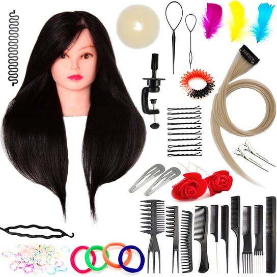 

Тренировочная головка Ela 55 см черная, натуральные волосы + ручка, парикмахерская насадка для расчесывания, насадка для упражнений, Calissimo