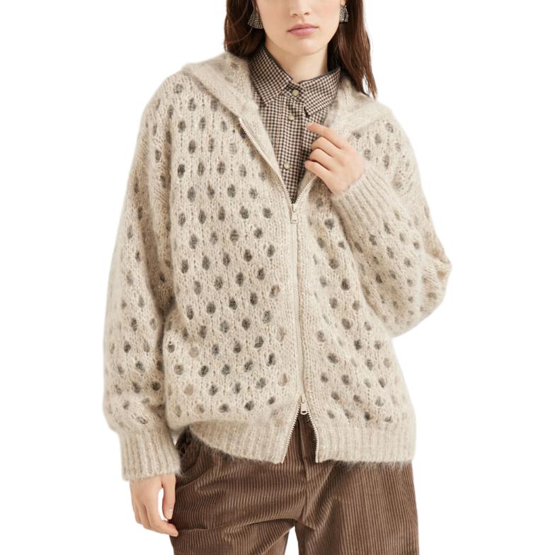 

Кардиган с капюшоном и ажурными деталями Brunello Cucinelli, бежевый