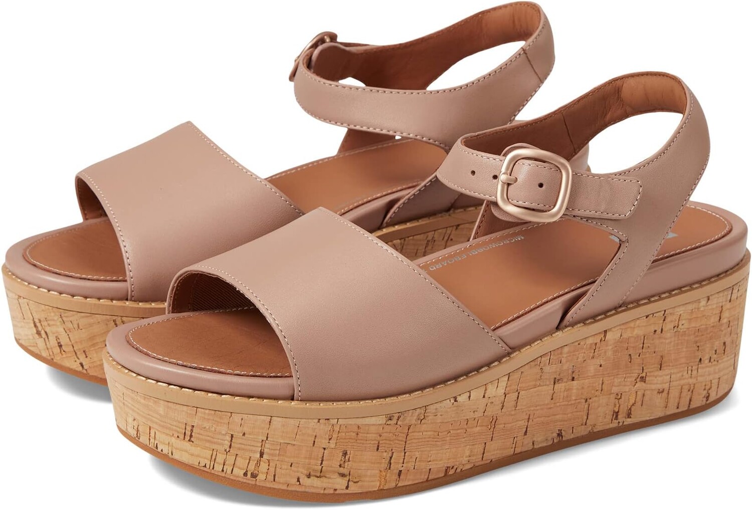 

Босоножки Eloise Cork-Wrap Leather Back-Strap Wedge Sandals FitFlop, бежевый