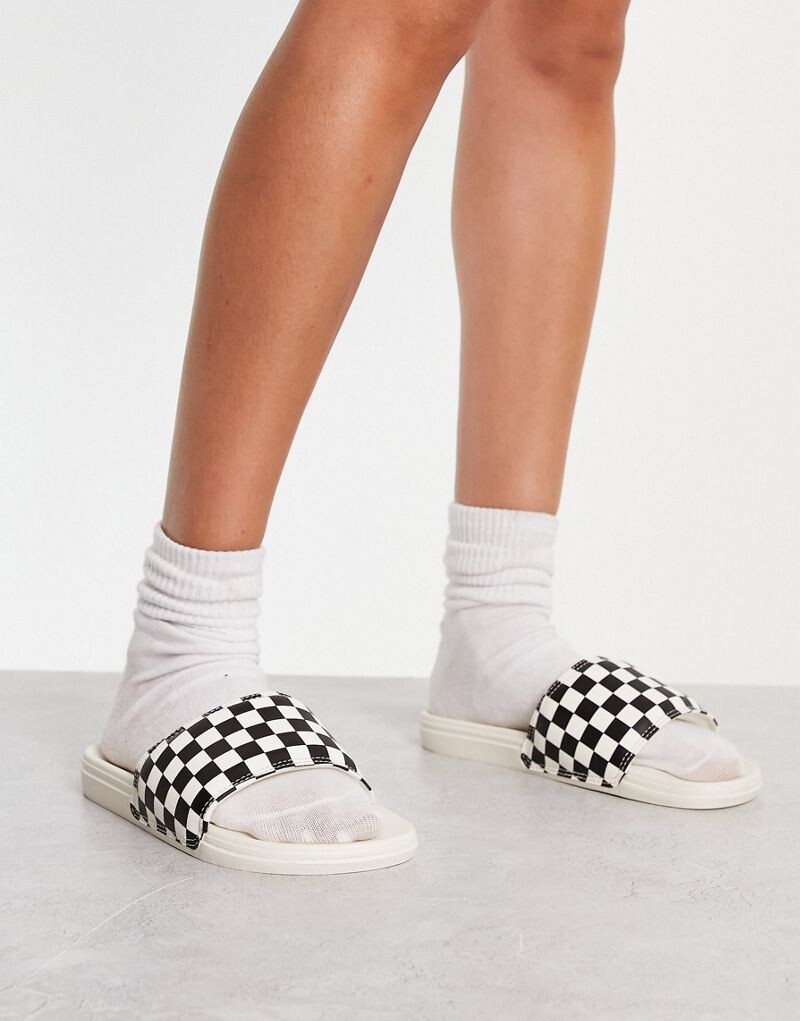 Vans - La Costa - шлепанцы в клетку кремового цвета с логотипом — фото 2