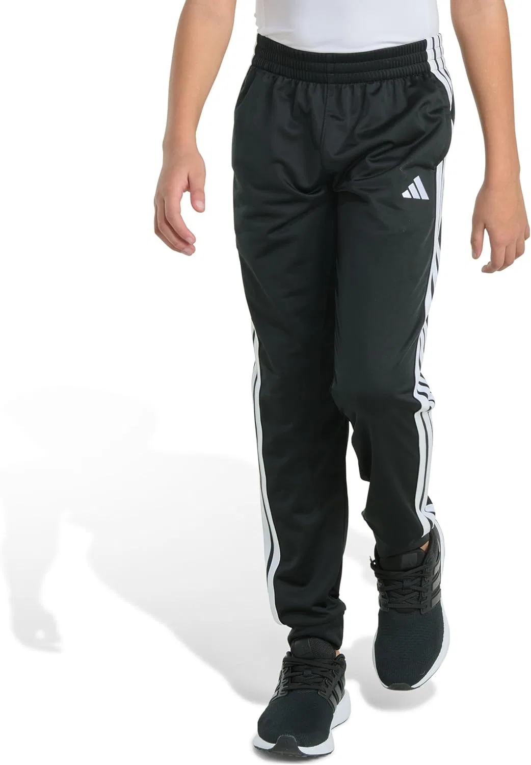 Детские спортивные брюки Adidas с тремя полосками | 100% полиэстер, тренировочные брюки с эластичным поясом, черный — фото 2