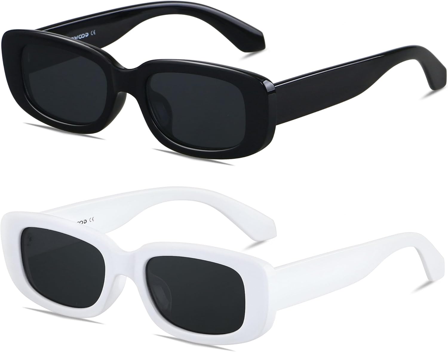 

Солнцезащитные очки ANDWOOD прямоугольной формы для женщин, квадратная оправа, модный ретро-винтажный стиль 90-х, защита от УФ-излучения, для маленького лица, (2pack)black+white