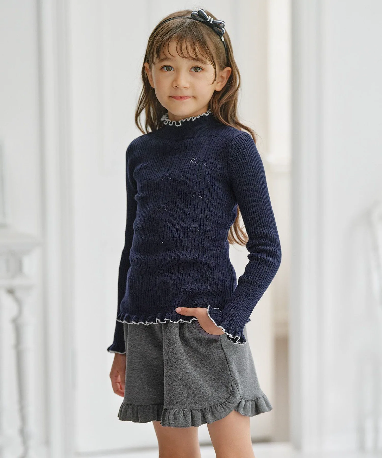 Свитер [110-140 см] Вязание в рубчик Kids Suite, Navy x Off-white [075]