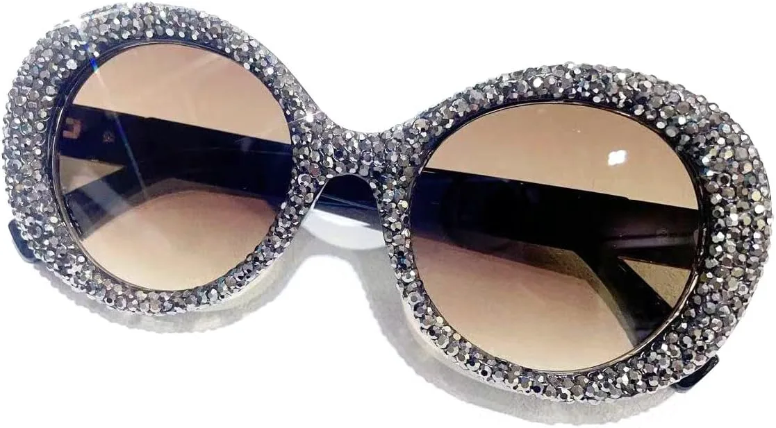 

Солнцезащитные очки Willochra Bling со стразами, женские круглые солнцезащитные очки с бриллиантами, женские большие модные сверкающие очки для вечеринок, Brown