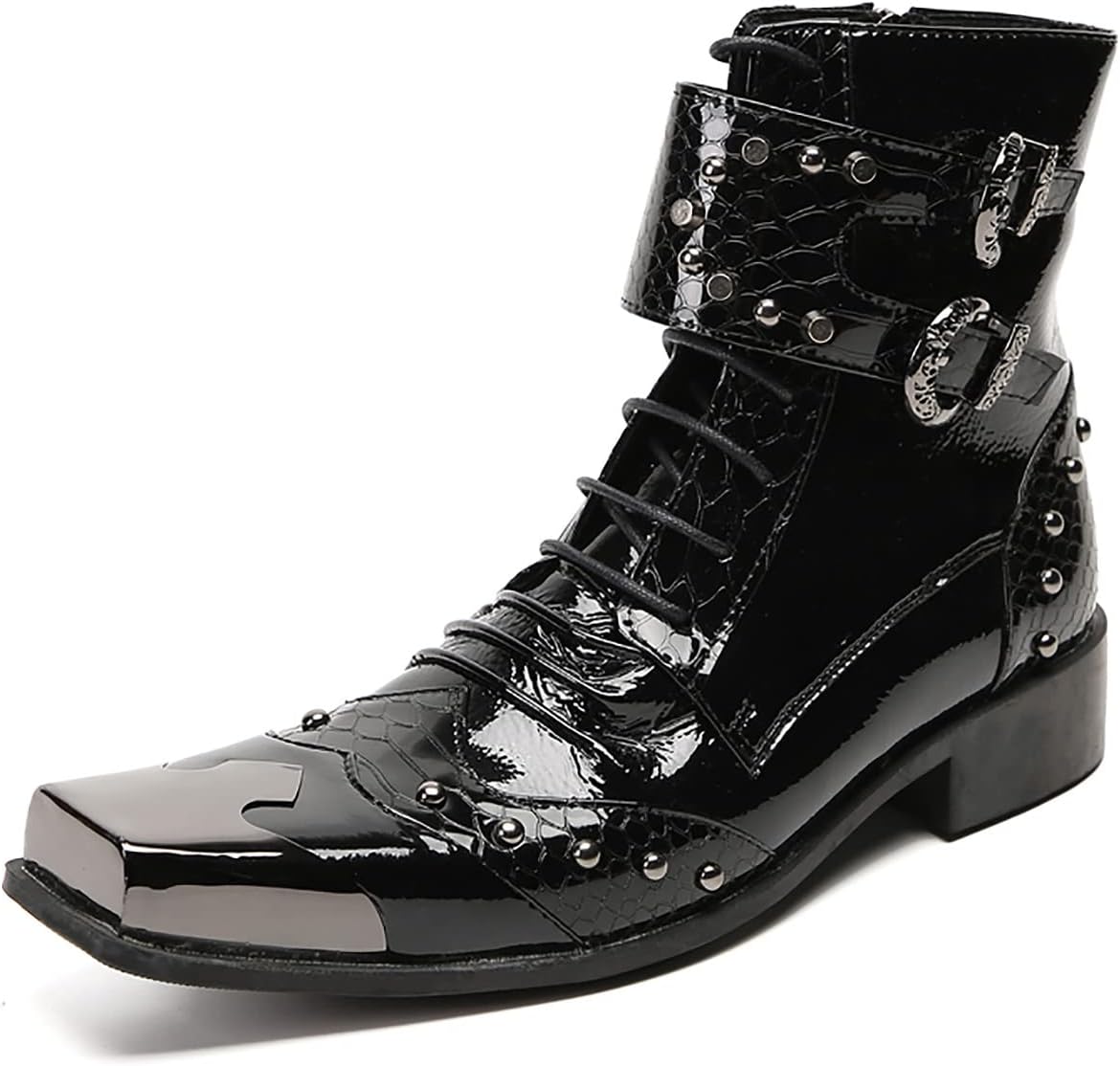 

Мужские ковбойские сапоги Santimon в западном стиле - настоящая кожа, верх MIP, мотоциклетные сапоги с металлическим квадратным носком и пряжками для свадьбы, бала или вечеринки, черный