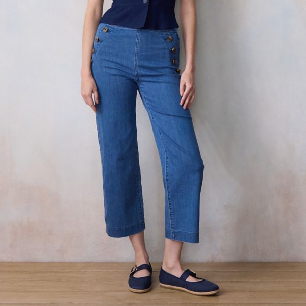 

Женские укороченные джинсы-сайлор с супервысокой посадкой Lc Lauren Conrad, цвет bright medium blue