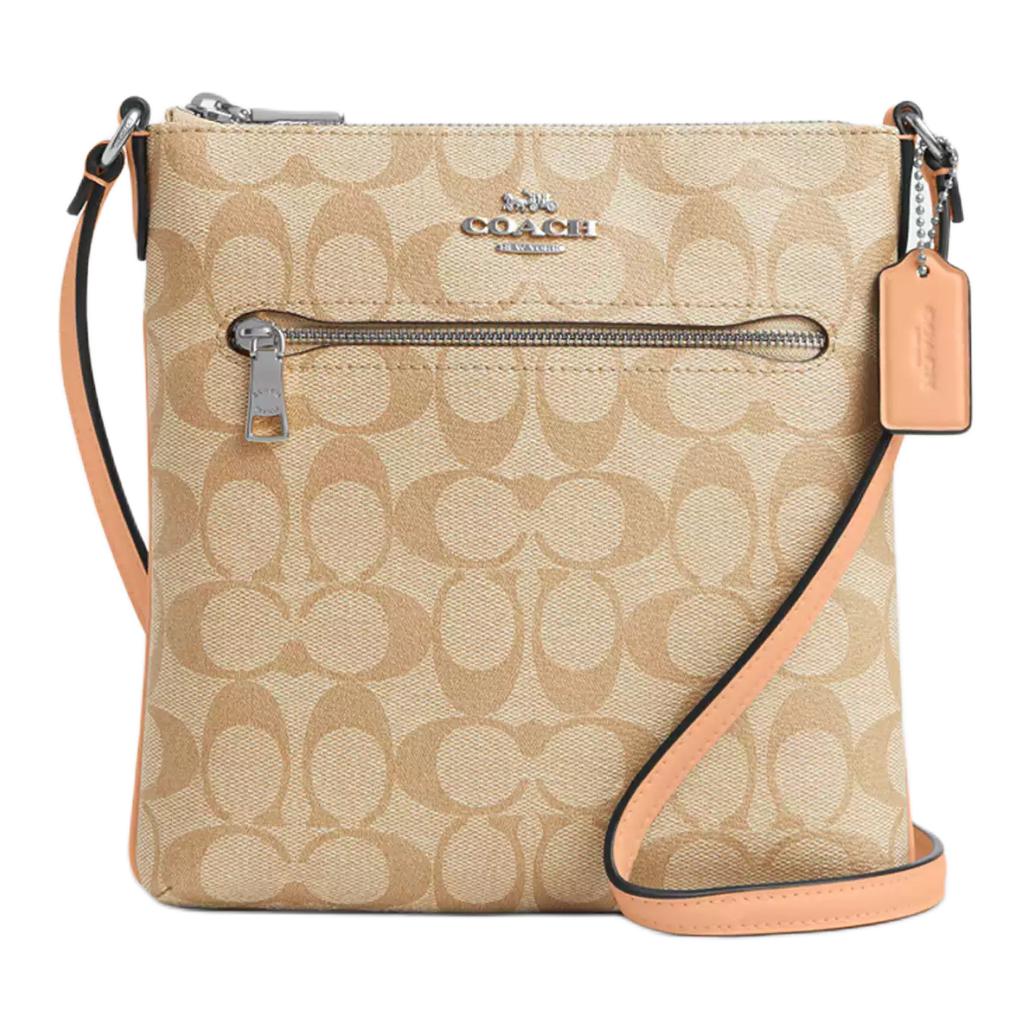 

COACH Рюкзак из прорезиненной ткани с элементами переработанной кожи через плечо малый размер женский светло-бежевый с выцветшим розовым