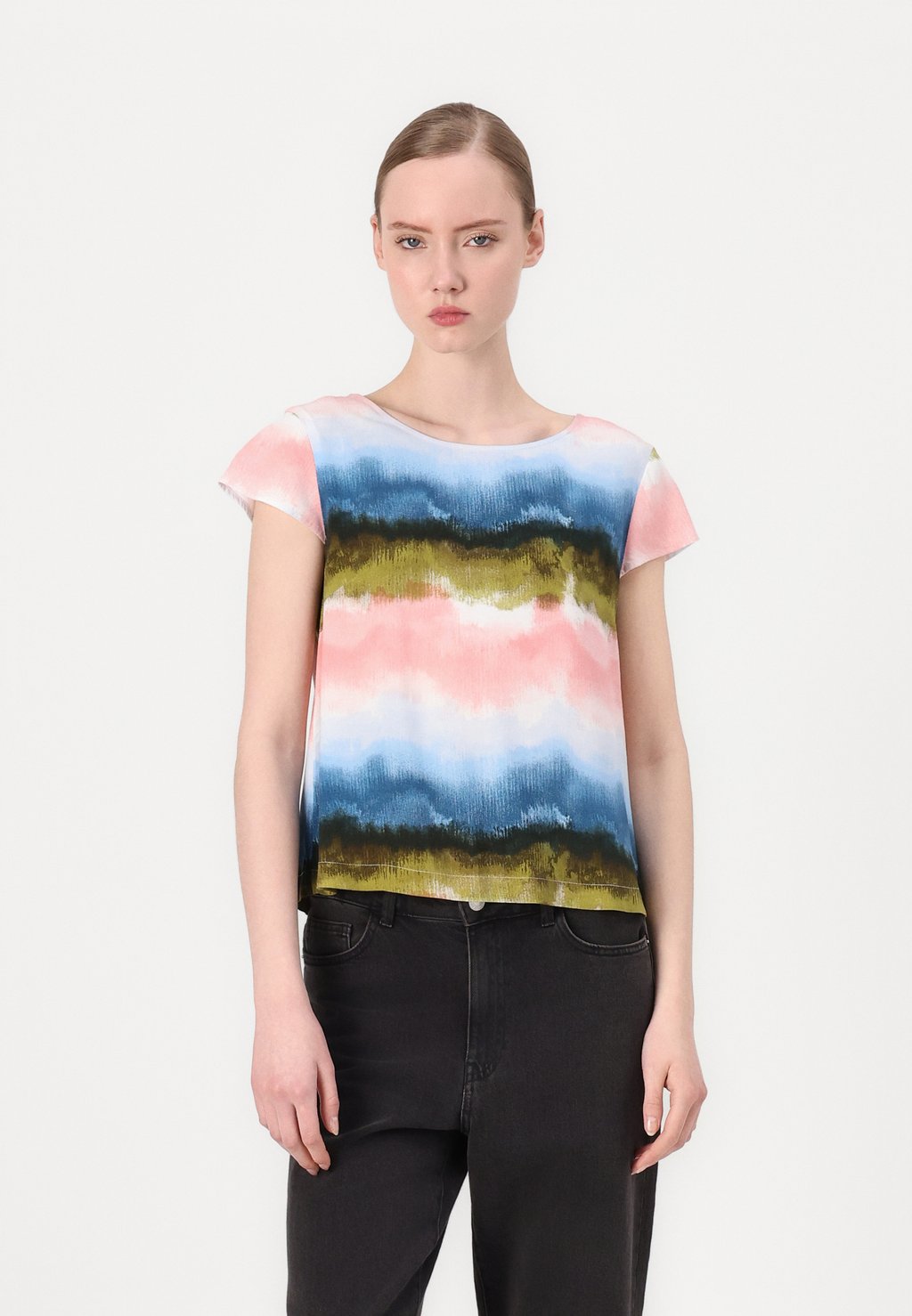 

Блуза WITH CAP SLEEVE TOM TAILOR DENIM, мультиколор