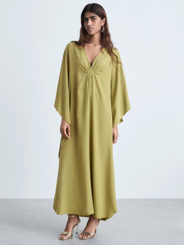 

Садовое атласное платье с расклешенными рукавами Mango, цвет Olive Green