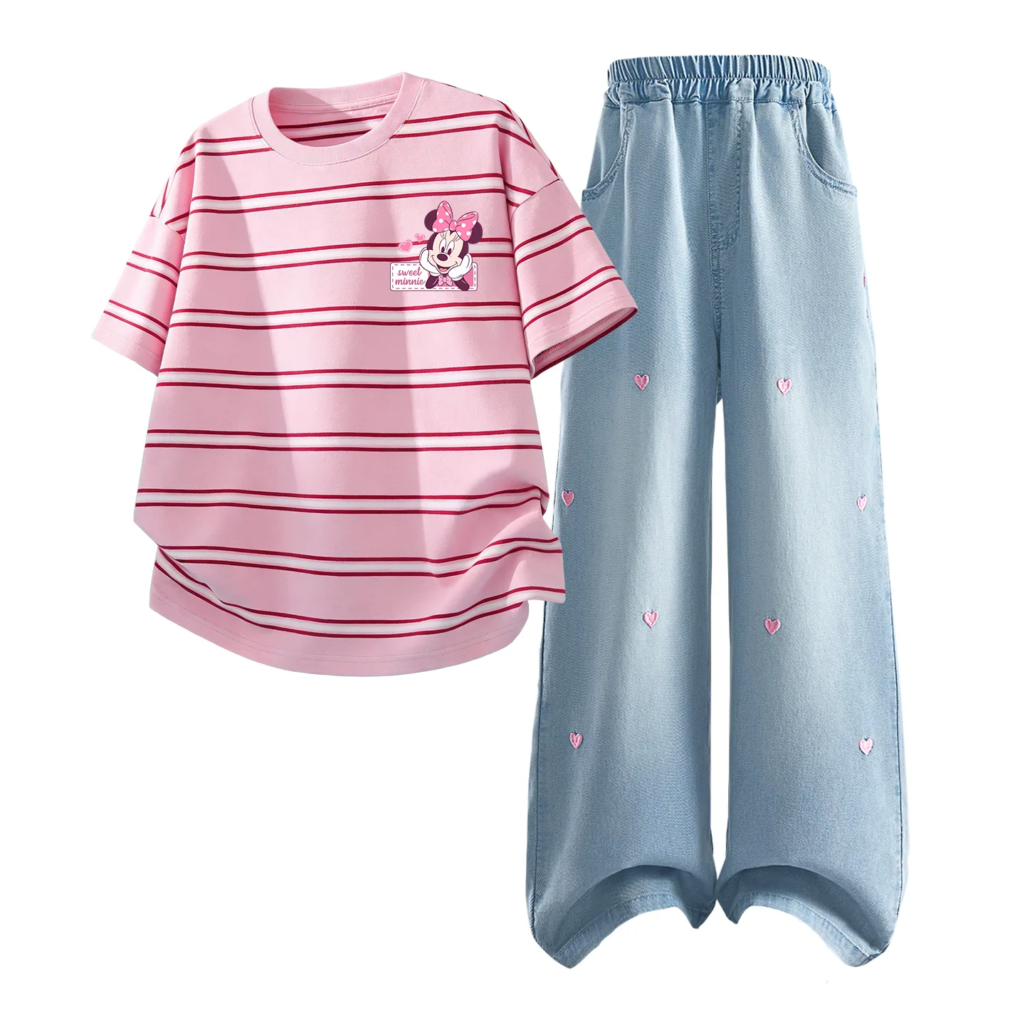 Casual Sportswear 2 Piece Set Kids' Disney, di xin jie niu k розовый+solid color denim светло-синий — фото 3