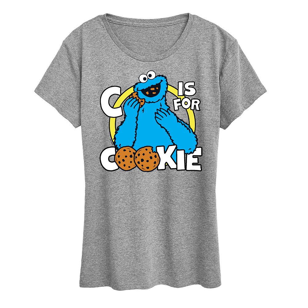 

Женская футболка с рисунком «Улица Сезам» Cookie Monster Licensed Character, цвет Heather Gray