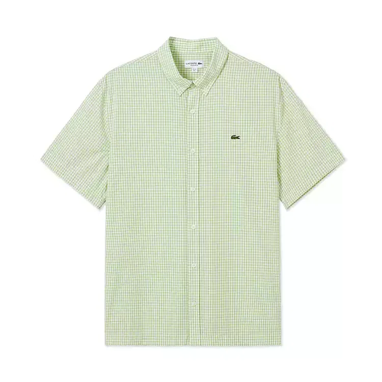 Рубашка LACOSTE с воротником в клетку бело-темно-синяя — фото 3