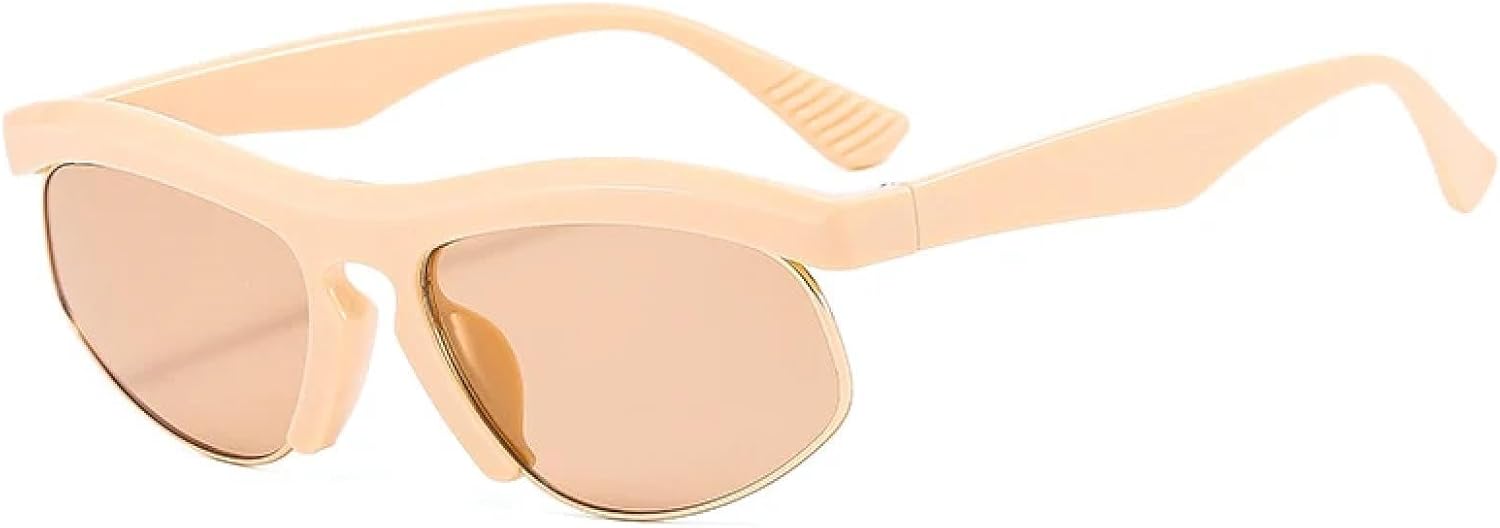 

Модные панк-солнцезащитные очки в полуободковой оправе для мужчин и женщин, трендовые очки для активного отдыха и уличной фотографии, солнцезащитные очки UV400 TKKTLLT, Beige Tea